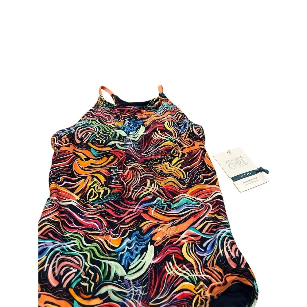 Athleta Girl One Piece Swimsuit Girl XXL/16 Black Multicolor Beach Summer Travel